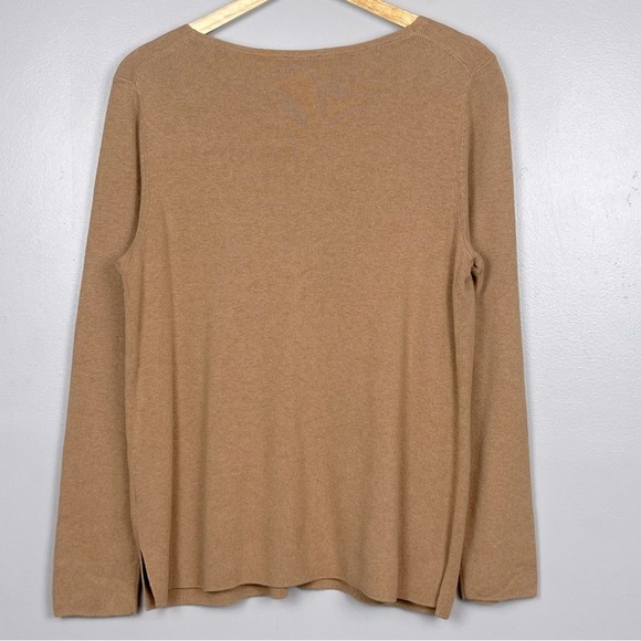 Talbots camel v-neck rayon nylon cotton blend knit sweater, large. - Picture 2 of 7